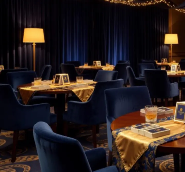 Dekoracje i złote akcenty tworzące klimat wieczoru casino-style